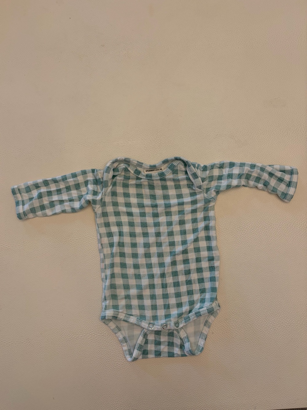 Spearmint Love Green Gingham Long-Sleeve Onesie, 0-3mo